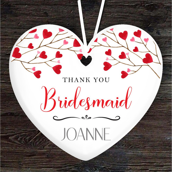FREE WITH ORDERS OVER £20! - Thank You Bridesmaid Red Branches Heart Personalised Gift Hanging Ornament