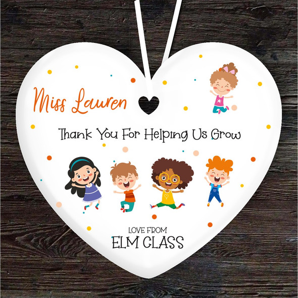 FREE WITH ORDERS OVER £20! - Thank You Teacher Happy Kids Class Heart Personalised Gift Hanging Ornament
