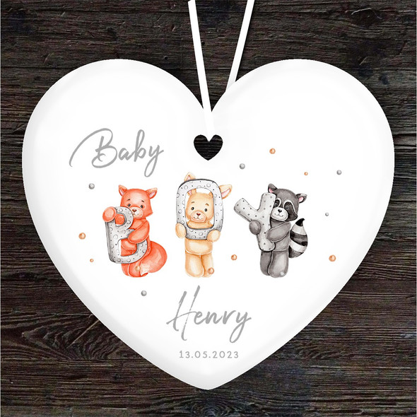 FREE WITH ORDERS OVER £20! - Animals New Baby Boy Heart Personalised Gift Keepsake Hanging Ornament Plaque
