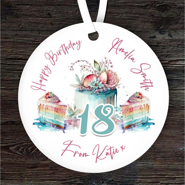 FREE WITH ORDERS OVER £20! - 18th Birthday Female Rainbow Cake Personalised Gift Keepsake Hanging Ornament