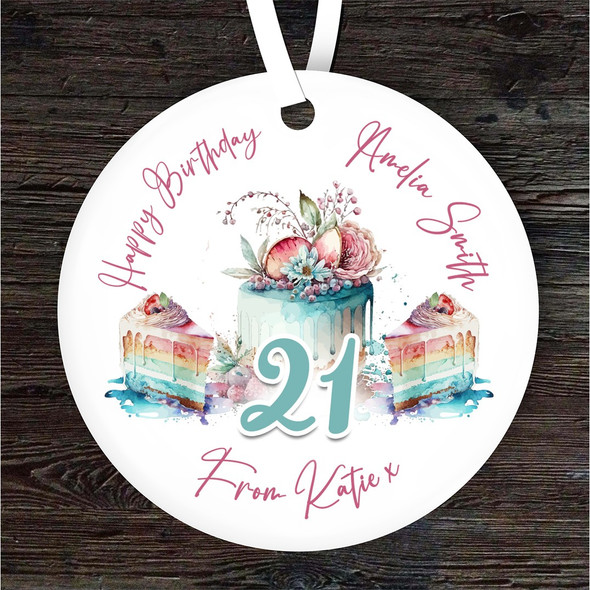 FREE WITH ORDERS OVER £20! - 21st Birthday Female Rainbow Cake Personalised Gift Keepsake Hanging Ornament