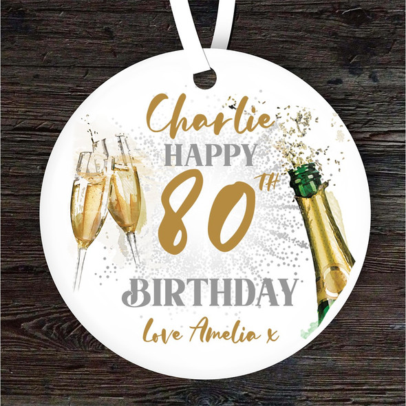 FREE WITH ORDERS OVER £20! - 80th Birthday Champagne Sparkle Personalised Gift Keepsake Hanging Ornament