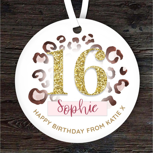 FREE WITH ORDERS OVER £20! - Birthday Girl Leopard Print Modern Gold 16 Personalised Gift Hanging Ornament