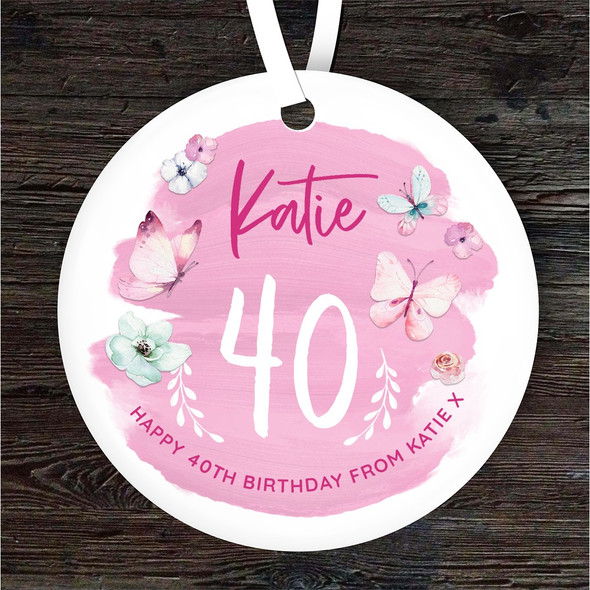 FREE WITH ORDERS OVER £20! - Birthday Pink Special Any Age Butterflies Personalised Gift Hanging Ornament