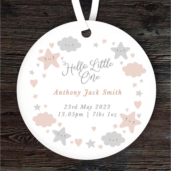 FREE WITH ORDERS OVER £20! - Hello New Baby Clouds With Stars Personalised Gift Keepsake Hanging Ornament