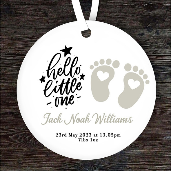 FREE WITH ORDERS OVER £20! - Hello New Baby Neutral Colour Footprints Personalised Gift Hanging Ornament