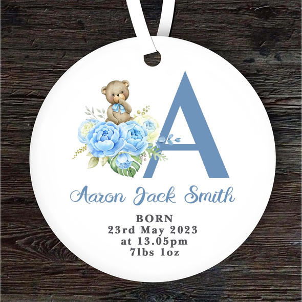 FREE WITH ORDERS OVER £20! - New Baby Boy Teddy Bear Letter A Personalised Gift Keepsake Hanging Ornament