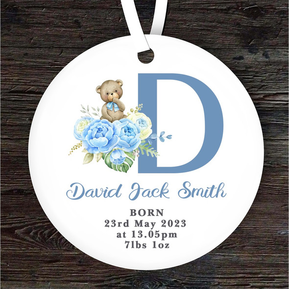 FREE WITH ORDERS OVER £20! - New Baby Boy Teddy Bear Letter D Personalised Gift Keepsake Hanging Ornament