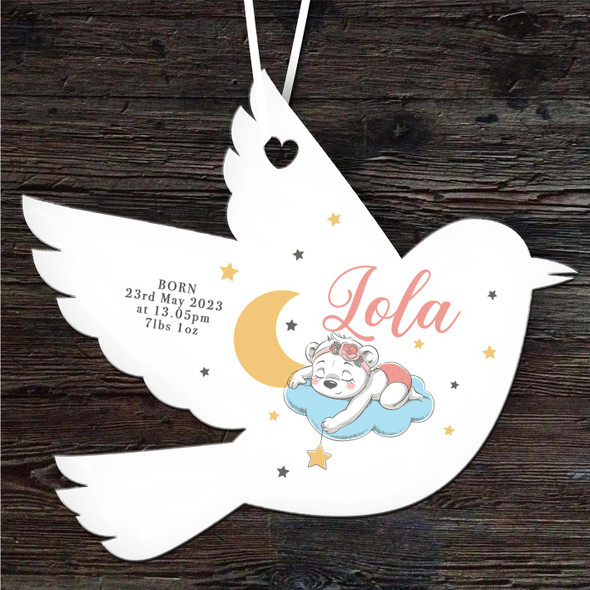 FREE WITH ORDERS OVER £20! - New Baby Girl Sleeping Bear Stars Moon Bird Personalised Gift Hanging Ornament
