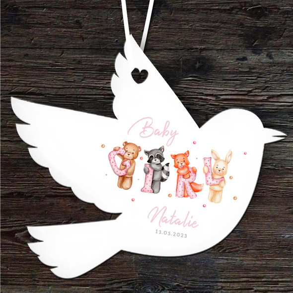 FREE WITH ORDERS OVER £20! - Animals New Baby Girl Bird Personalised Gift Keepsake Hanging Ornament Plaque