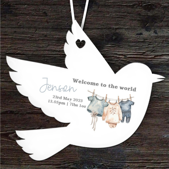 FREE WITH ORDERS OVER £20! - Welcome New Baby Clothes Bird Personalised Gift Keepsake Hanging Ornament
