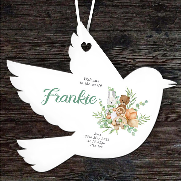 FREE WITH ORDERS OVER £20! - Welcome New Baby Teddy and Toys Bird Personalised Gift Keepsake Hanging Ornament