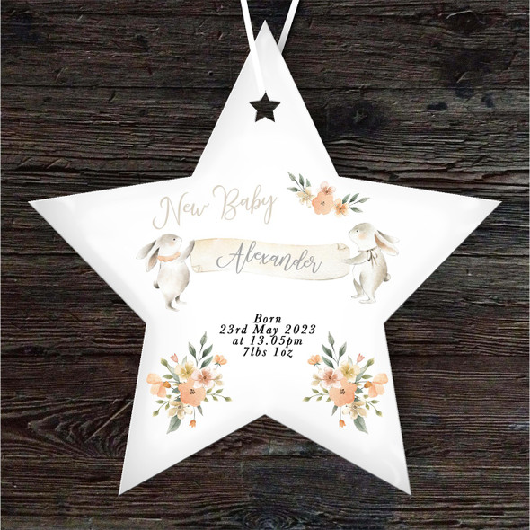 FREE WITH ORDERS OVER £20! - New Baby Cute Rabbits Star Personalised Gift Keepsake Hanging Ornament Plaque
