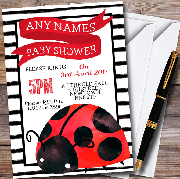 Cute Ladybird Ladybug Personalised Baby Shower Invitations
