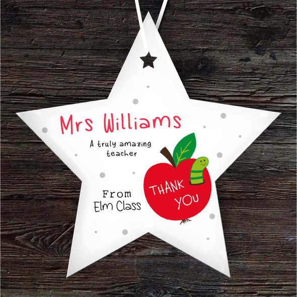 FREE WITH ORDERS OVER £20! - Thank You Amazing Teacher Red Apple Star Personalised Gift Hanging Ornament