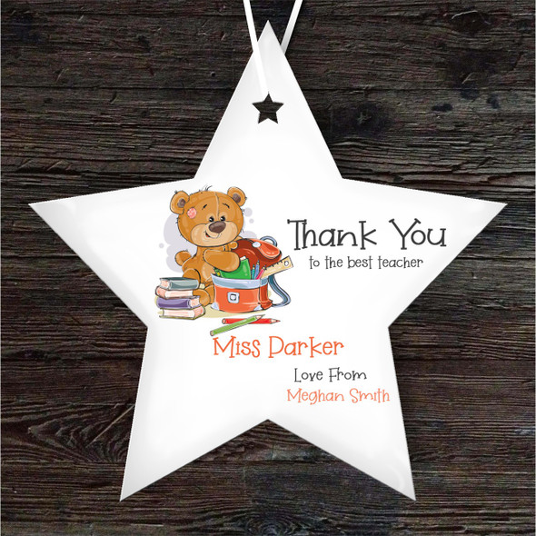 FREE WITH ORDERS OVER £20! - Thank You Teacher School Teddy Bear Star Personalised Gift Hanging Ornament