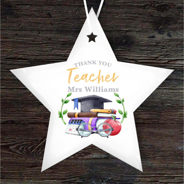 FREE WITH ORDERS OVER £20! - Thank You Teacher School Books Star Personalised Gift Keepsake Hanging Ornament