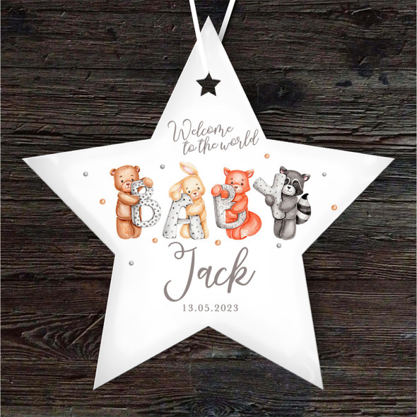 FREE WITH ORDERS OVER £20! - Animals Neutral New Baby Star Personalised Gift Keepsake Hanging Ornament Plaque