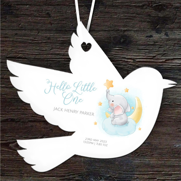 FREE WITH ORDERS OVER £20! - Hello New Baby Boy Star Elephant Bird Personalised Gift Hanging Ornament