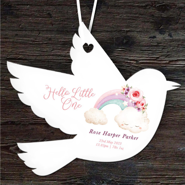 FREE WITH ORDERS OVER £20! - Hello New Baby Pastel Rainbow Bird Personalised Gift Keepsake Hanging Ornament