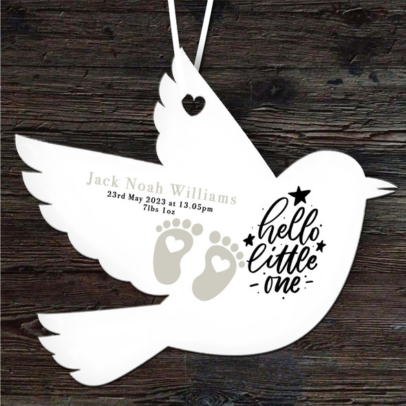 FREE WITH ORDERS OVER £20! - Hello New Baby Neutral Colour Feet Bird Personalised Gift Hanging Ornament