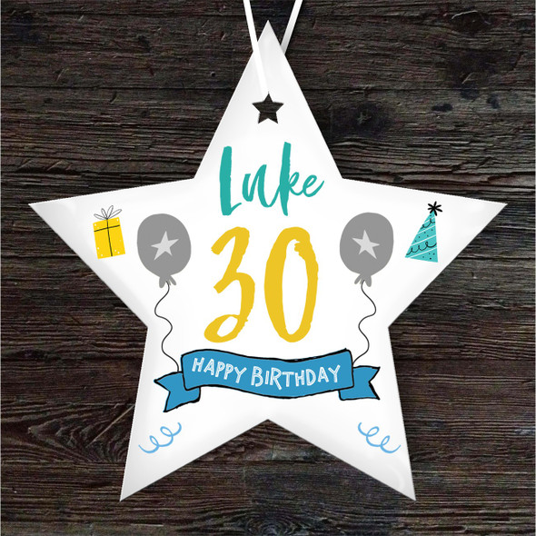 FREE WITH ORDERS OVER £20! - 30th Birthday Star Blue and Grey Star Personalised Gift Keepsake Hanging Ornament