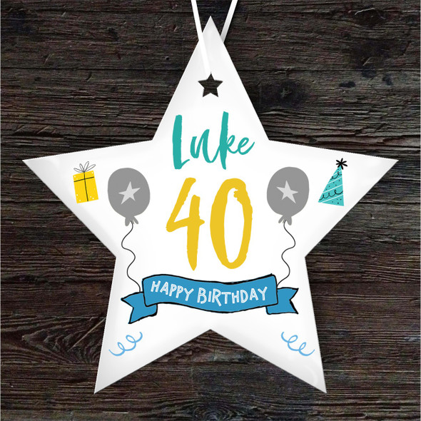 FREE WITH ORDERS OVER £20! - 40th Birthday Star Blue and Grey Star Personalised Gift Keepsake Hanging Ornament