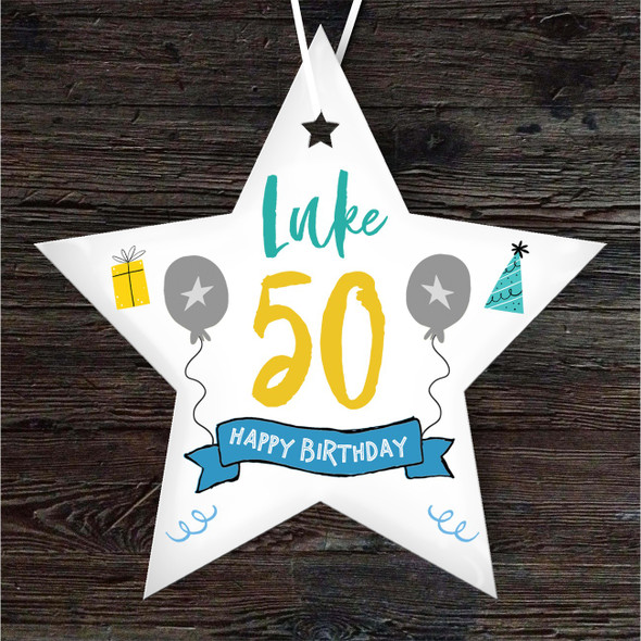 FREE WITH ORDERS OVER £20! - 50th Birthday Star Blue and Grey Star Personalised Gift Keepsake Hanging Ornament