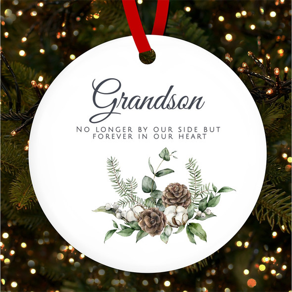 FREE WITH ORDERS OVER £20! - Grandson Memorial Winter White Pine Custom Christmas Tree Ornament Decoration