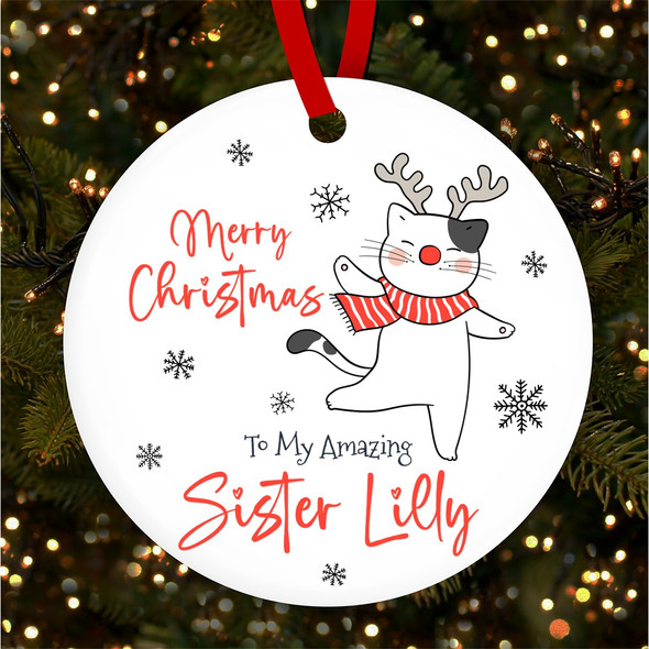 FREE WITH ORDERS OVER £20! - Reindeer Cat Amazing Sister Snowflakes Custom Christmas Tree Ornament Decoration