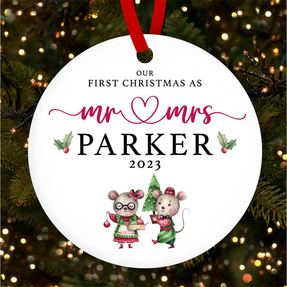 FREE WITH ORDERS OVER £20! - Romantic Mouse Couple 1st As Married Custom Christmas Tree Ornament Decoration