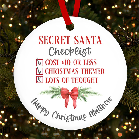 FREE WITH ORDERS OVER £20! - Secret Santa Checklist Funny Checklist Bow Custom Christmas Tree Decoration