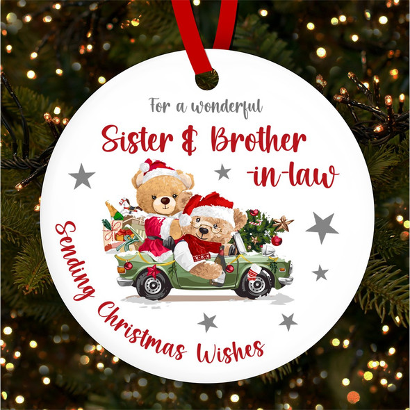 FREE WITH ORDERS OVER £20! - Sister Brother-In-Law Wishes Bear Car Custom Christmas Tree Ornament Decoration