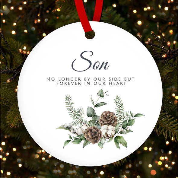 FREE WITH ORDERS OVER £20! - Son Memorial White Winter Pine Personalised Christmas Tree Ornament Decoration