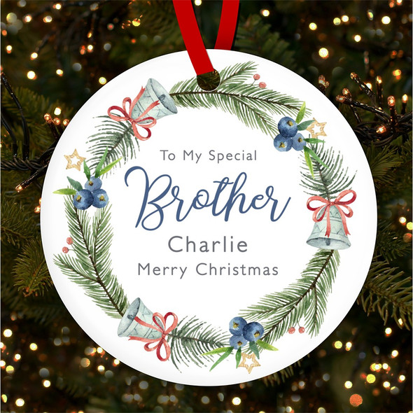 FREE WITH ORDERS OVER £20! - Special Brother Bell Blueberry Personalised Christmas Tree Ornament Decoration