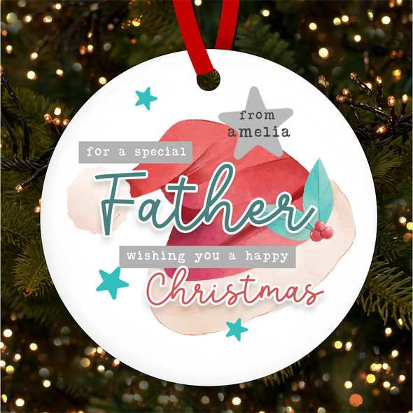 FREE WITH ORDERS OVER £20! - Special Father Santa Hat Personalised Christmas Tree Ornament Decoration