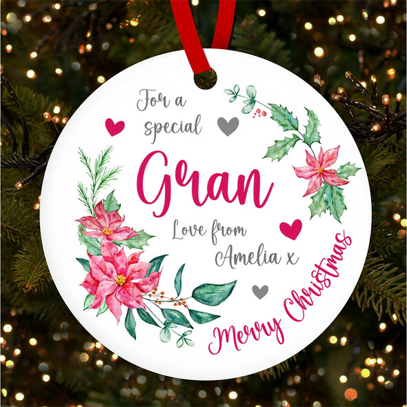 FREE WITH ORDERS OVER £20! - Special Gran Flower Pink Poinsettia Custom Christmas Tree Ornament Decoration