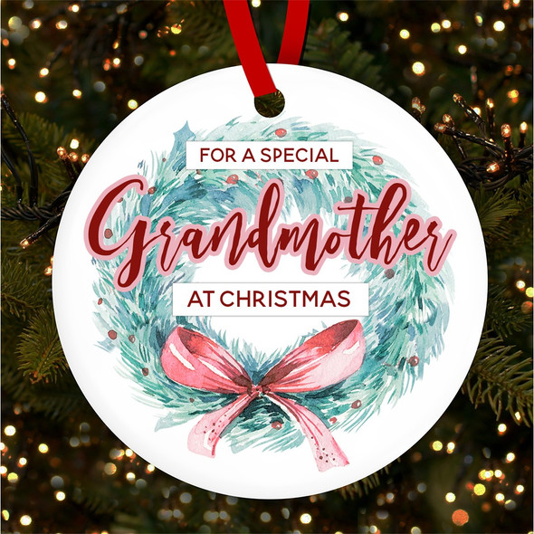 FREE WITH ORDERS OVER £20! - Special Grandmother Bow Personalised Christmas Tree Ornament Decoration