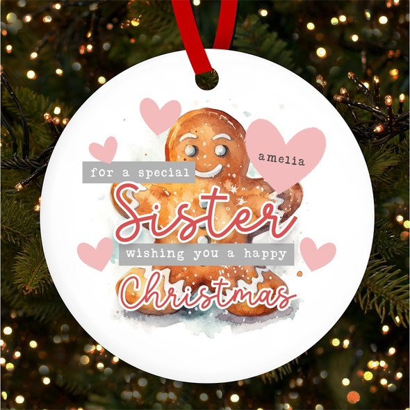 FREE WITH ORDERS OVER £20! - Special Sister Gingerbread Man Personalised Christmas Tree Ornament Decoration