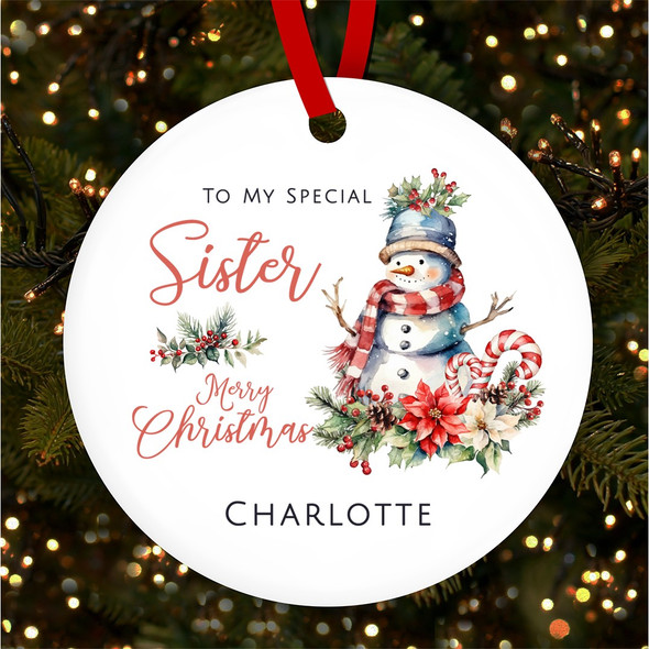 FREE WITH ORDERS OVER £20! - Special Sister Snowman Winter Personalised Christmas Tree Ornament Decoration