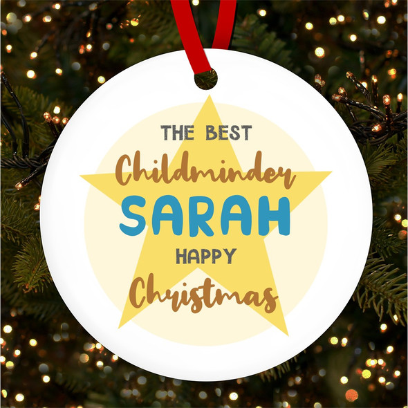 FREE WITH ORDERS OVER £20! - The Best Childminder Happy Star Personalised Christmas Tree Ornament Decoration