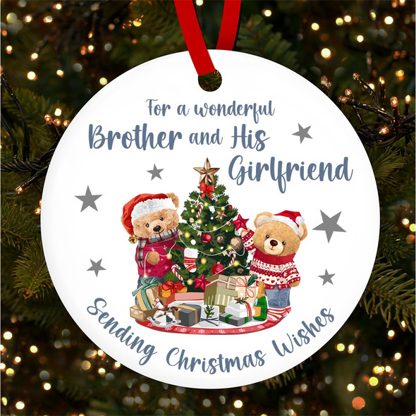 FREE WITH ORDERS OVER £20! - Wonderful Brother Girlfriend Wishes Bear Scene Custom Christmas Tree Decoration
