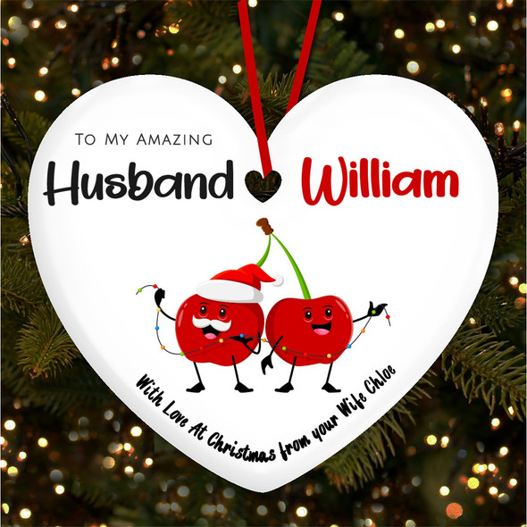 FREE WITH ORDERS OVER £20! - Amazing Husband Cherries Couple Fairy Lights Custom Christmas Tree Decoration