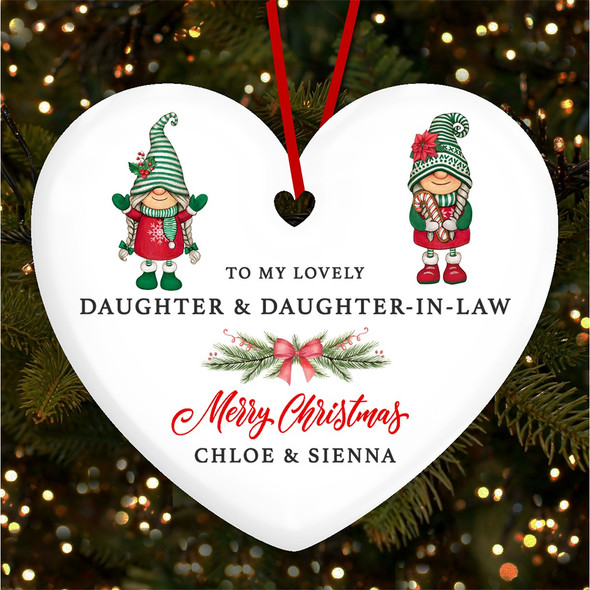 FREE WITH ORDERS OVER £20! - Daughter Daughter-In-Law Pair Of Female Gnomes Custom Christmas Tree Decoration