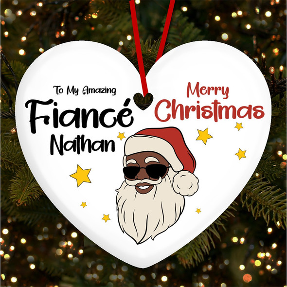 FREE WITH ORDERS OVER £20! - Fiance Dark Skin Santa Claus With Sunglasses Custom Christmas Tree Decoration