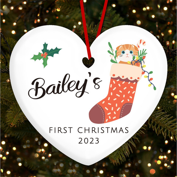 FREE WITH ORDERS OVER £20! - Ginger Kitten 1st Stocking Sock Fairy Lights Custom Christmas Tree Decoration