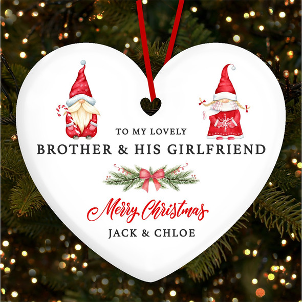 FREE WITH ORDERS OVER £20! - Lovely Brother His Girlfriend Pair Of Gnomes Custom Christmas Tree Decoration