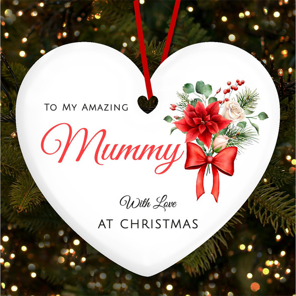 FREE WITH ORDERS OVER £20! - Mummy Winter Red and White Floral Personalised Christmas Tree Ornament Decoration
