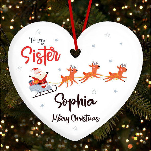 FREE WITH ORDERS OVER £20! - Santa Claus Reindeers Sleigh To My Sister Custom Christmas Tree Decoration