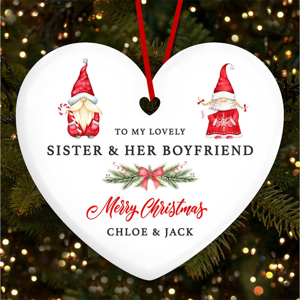 FREE WITH ORDERS OVER £20! - Sister Her Boyfriend Pair Of Gnomes Custom Christmas Tree Ornament Decoration